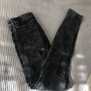 Distressed wash denim